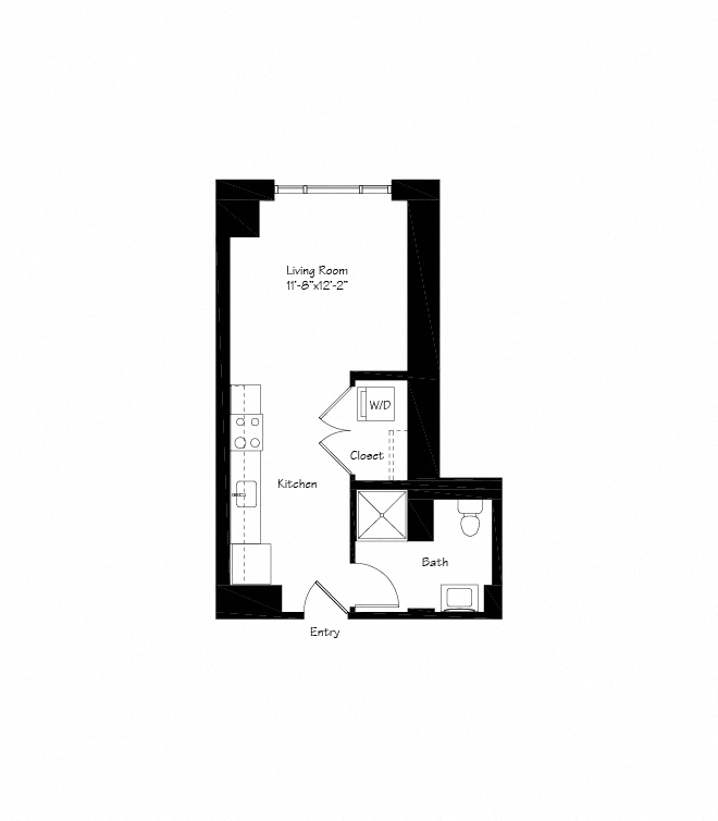 Floor plan for studio, 1 bath, 446 sqft